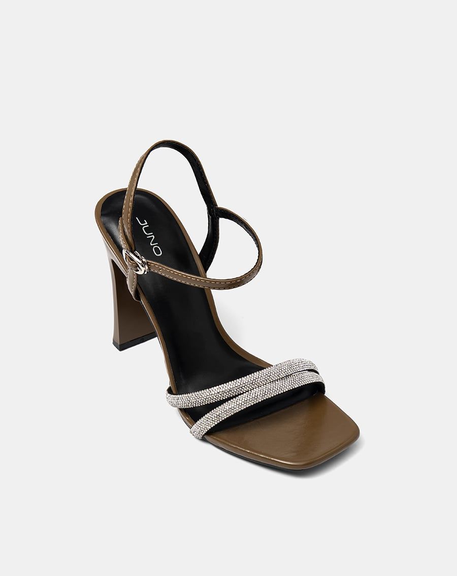  Giày Sandal Cao Gót Phối Hai Quai Đá Trang Trí 