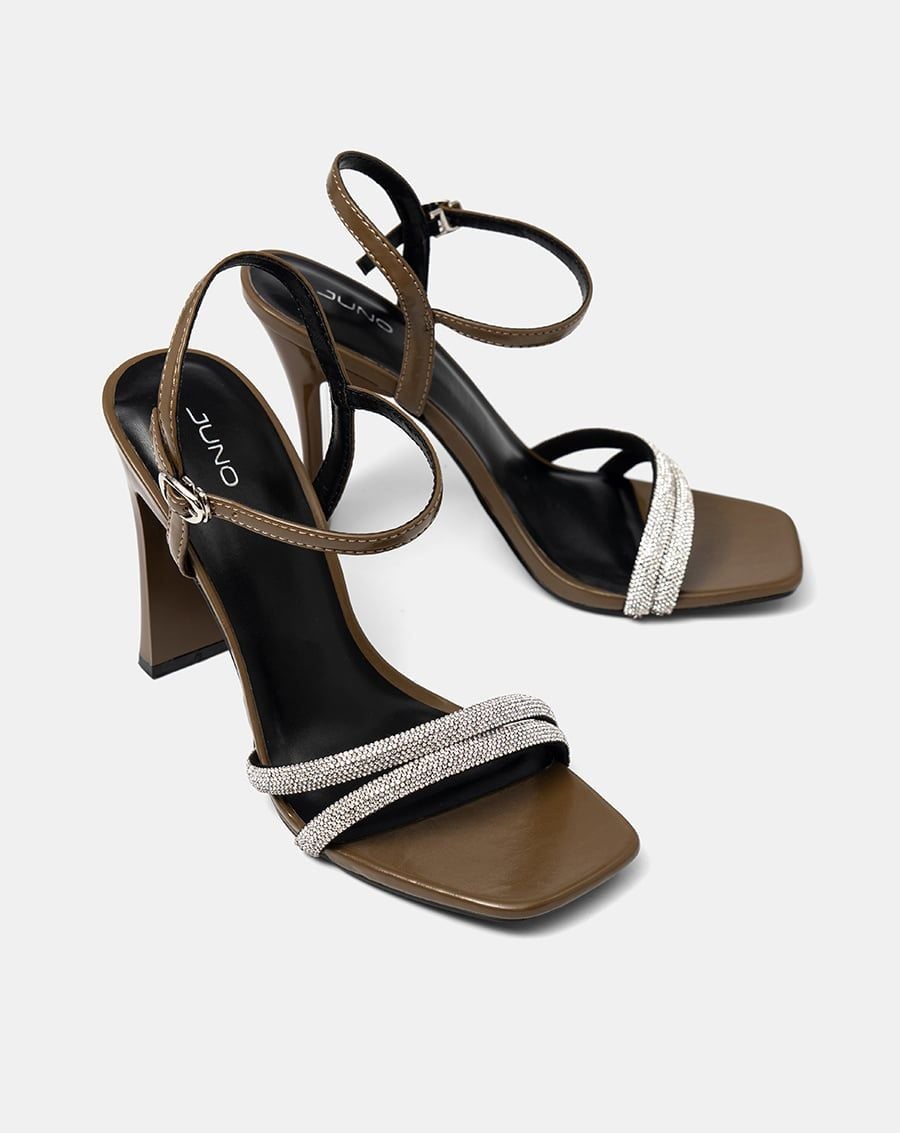  Giày Sandal Cao Gót Phối Hai Quai Đá Trang Trí 