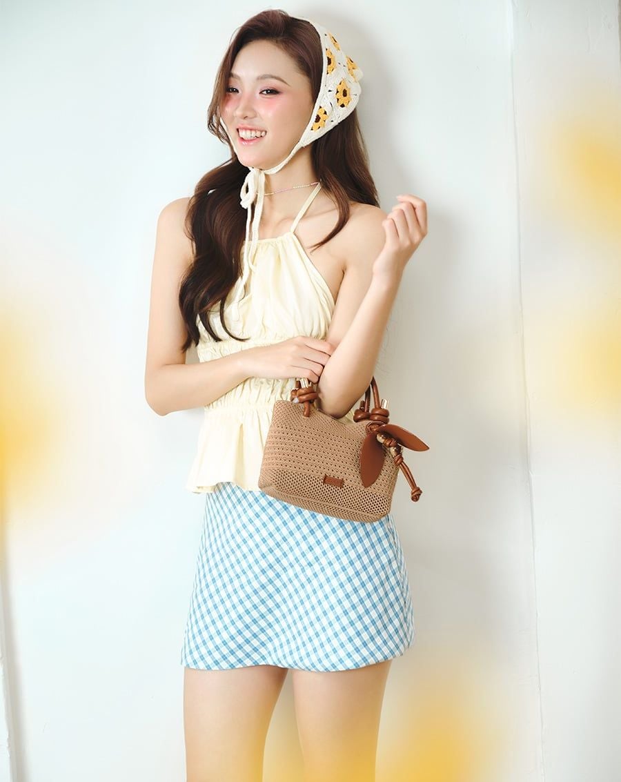  Túi Xách Nhỏ Vải Dệt Phối Charm 