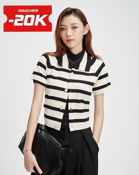  Áo dệt sọc form sơmi boxy tay ngắn 