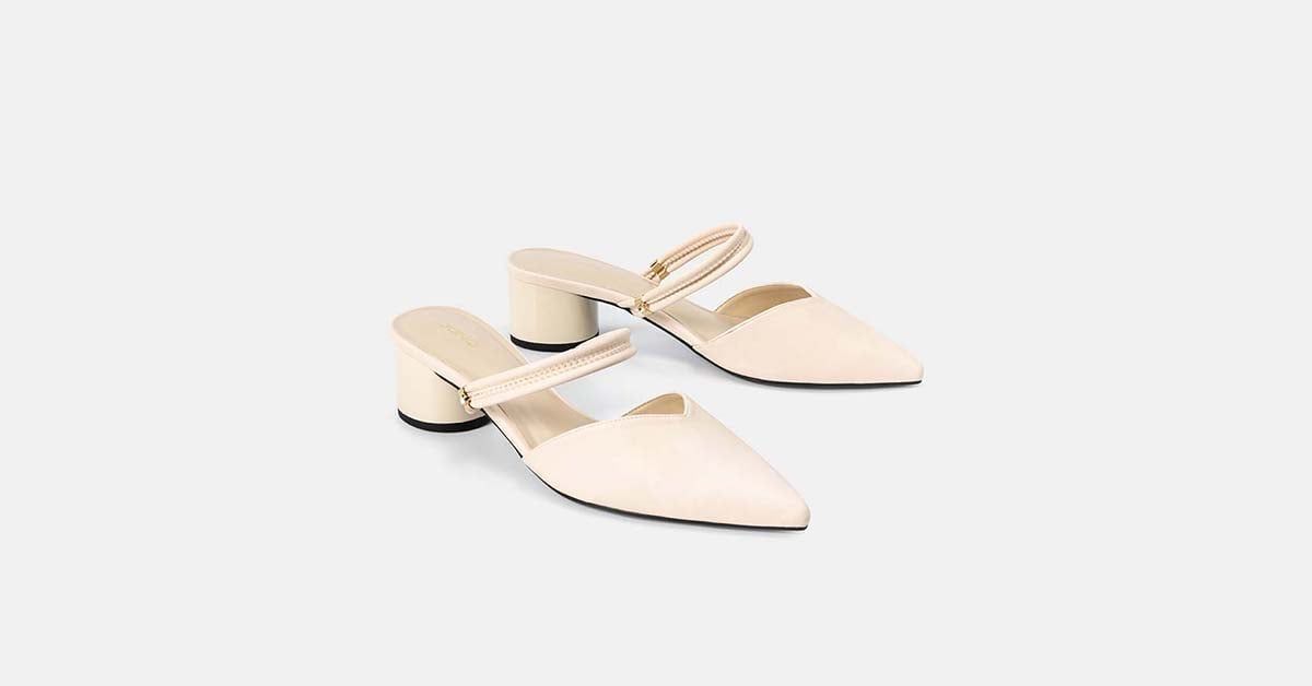  Giày Mules Mũi Nhọn Gót Trụ 