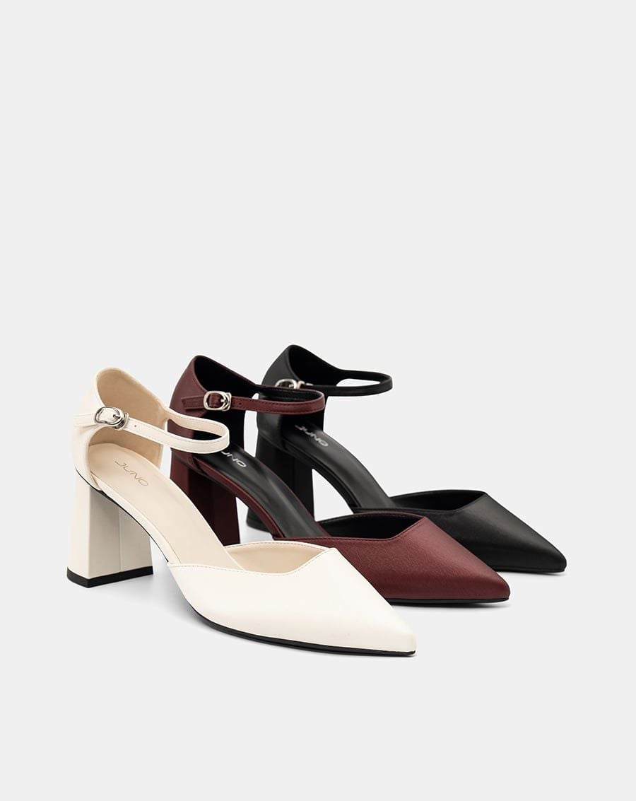  Giày Cao Gót Pump Quai Cổ Chân Bít Gót 