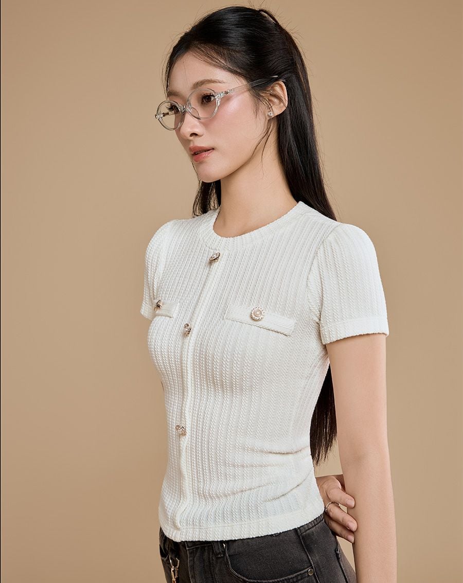  Áo thun tay phồng phối nút kiểu 