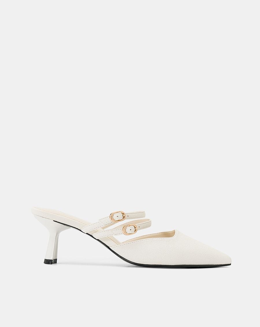  Giày Cao Gót Mules Phối Hai Quai Trang Trí 