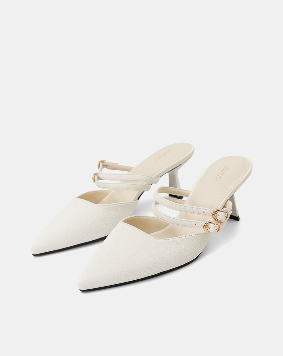  Giày Cao Gót Mules Phối Hai Quai Trang Trí 