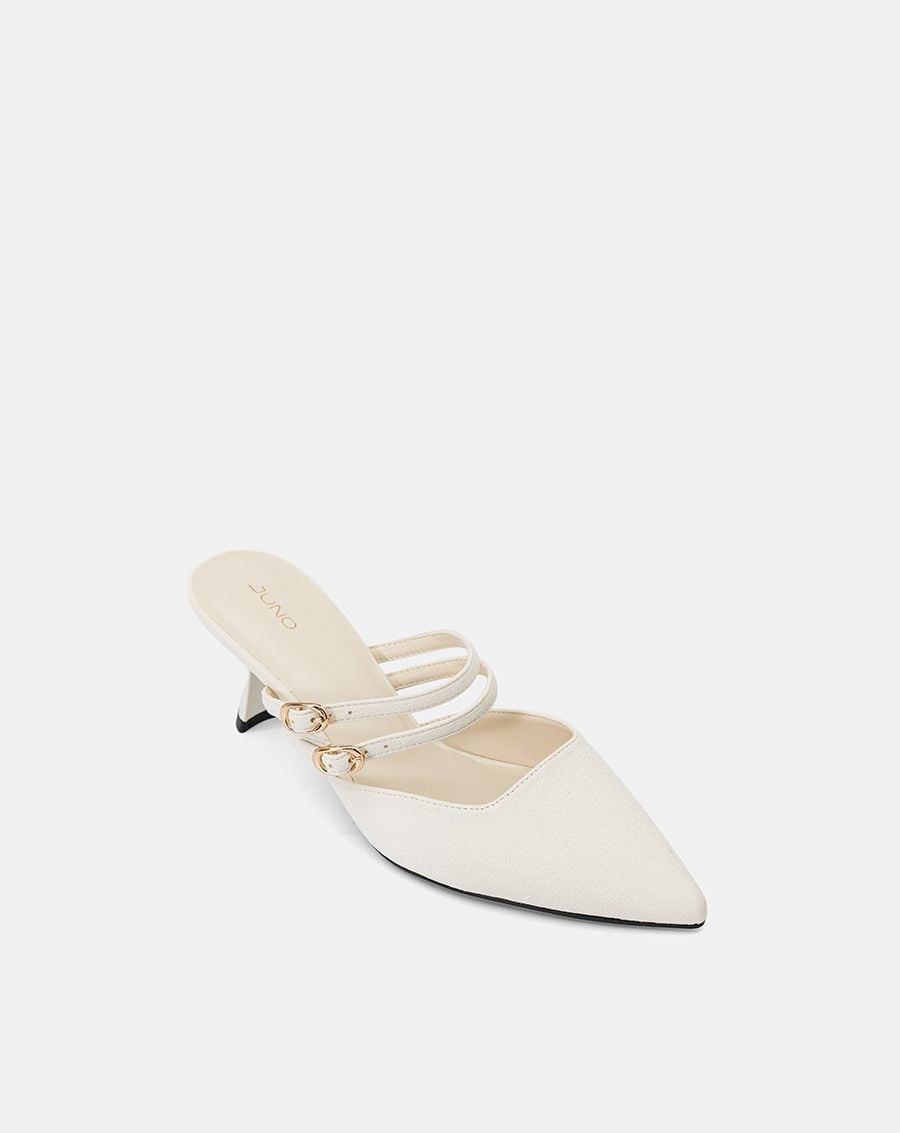  Giày Cao Gót Mules Phối Hai Quai Trang Trí 