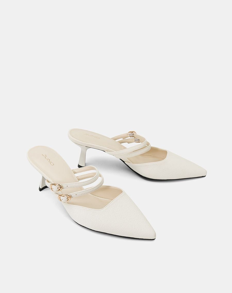  Giày Cao Gót Mules Phối Hai Quai Trang Trí 