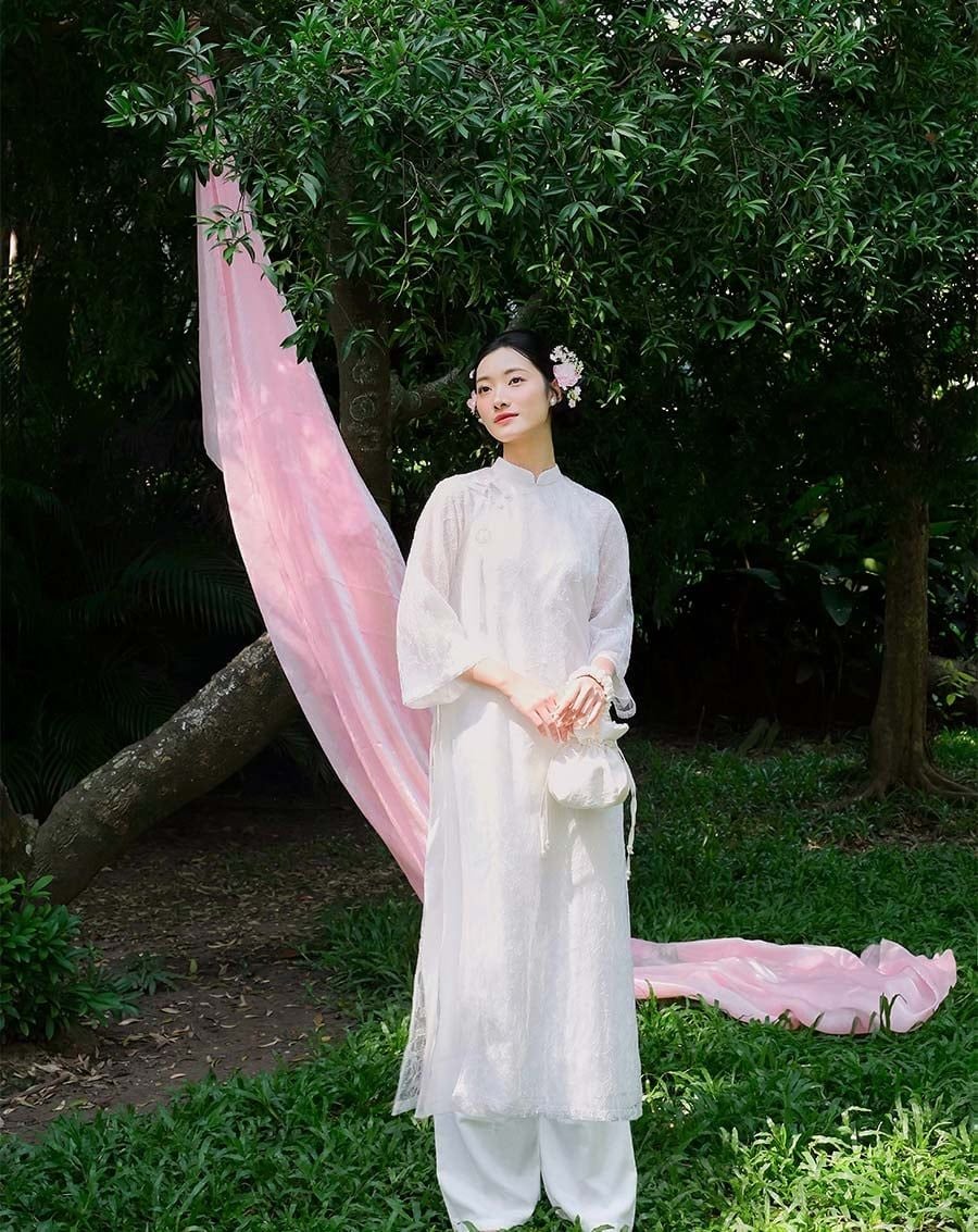  Tặng túi - Set Áo dài Vân Sa Trắng 