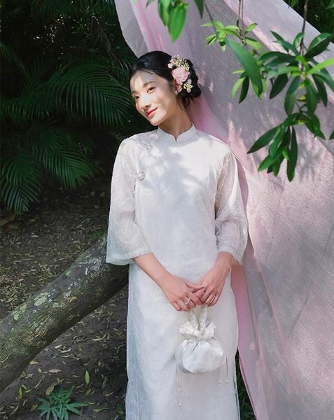  Tặng túi - Set Áo dài Vân Sa Trắng 