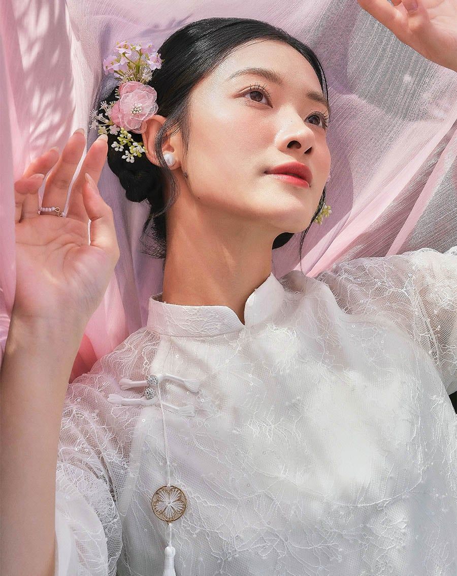  Tặng túi - Set Áo dài Vân Sa Trắng 