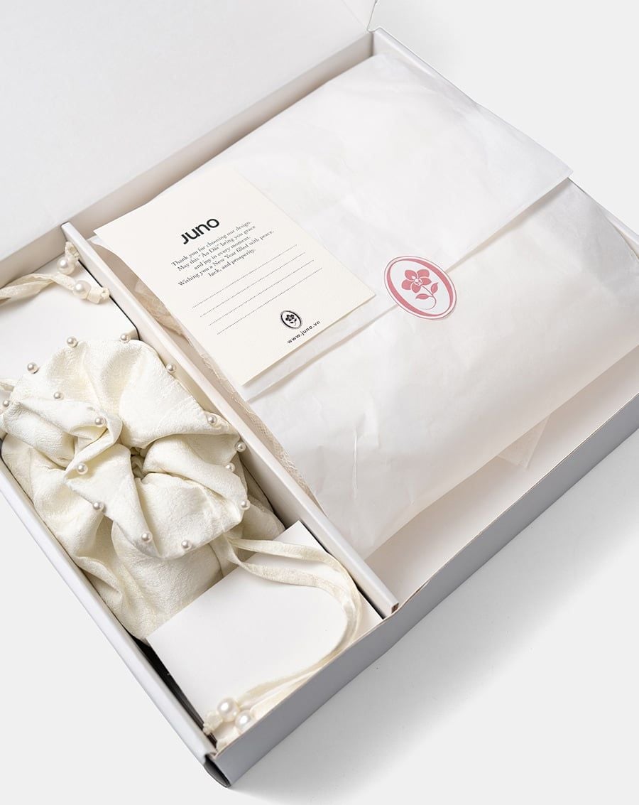  Tặng túi - Set Áo dài Vân Sa Trắng 