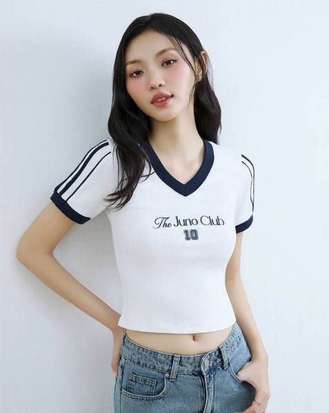  Áo thun ôm phối màu in chữ 