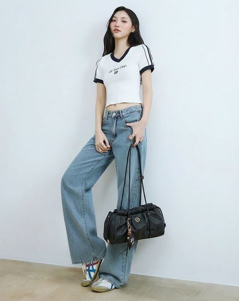  Áo thun ôm phối màu in chữ 