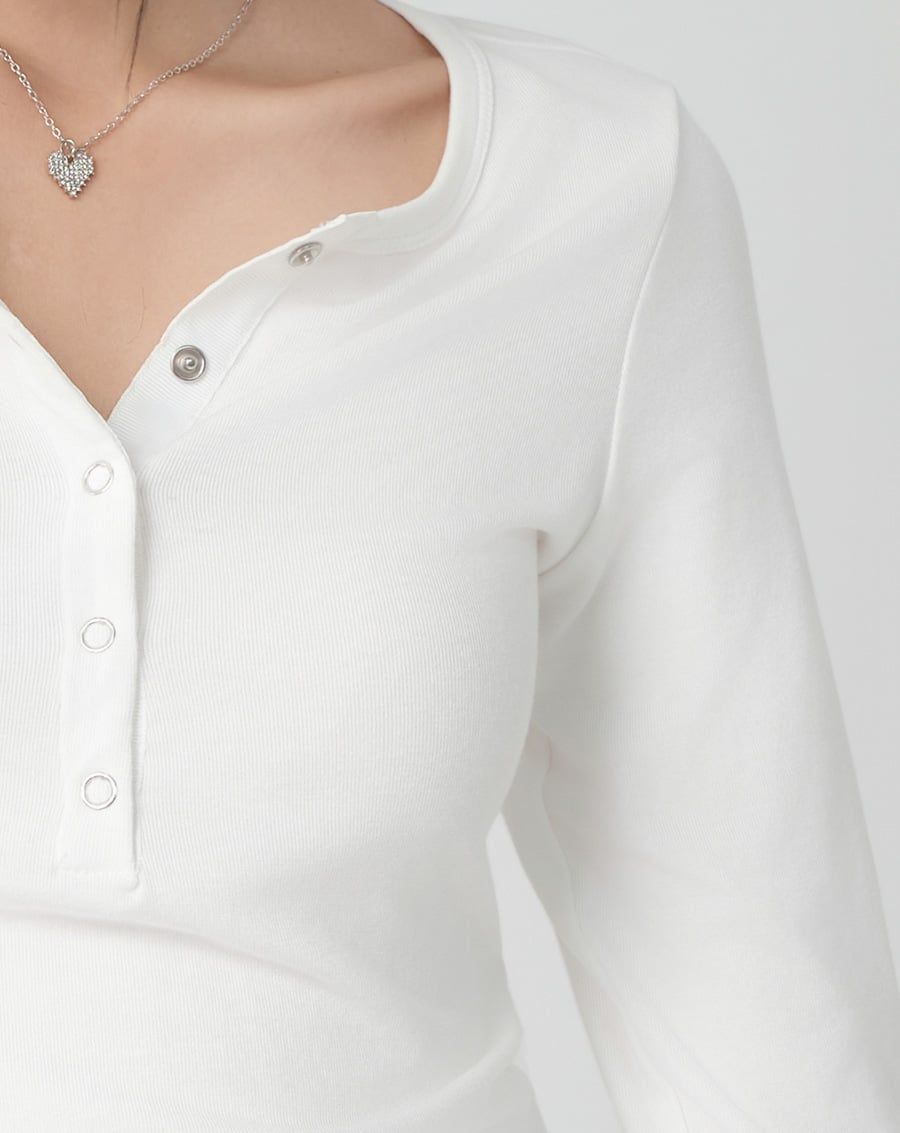  Áo thun tay dài phối nẹp cổ ribbon 