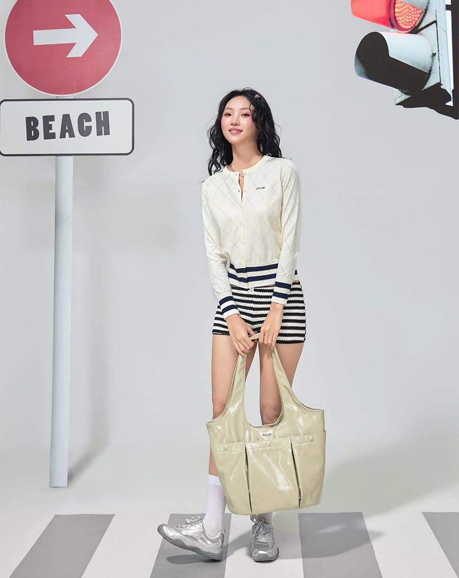  Áo cardigan dệt kim phối line màu 