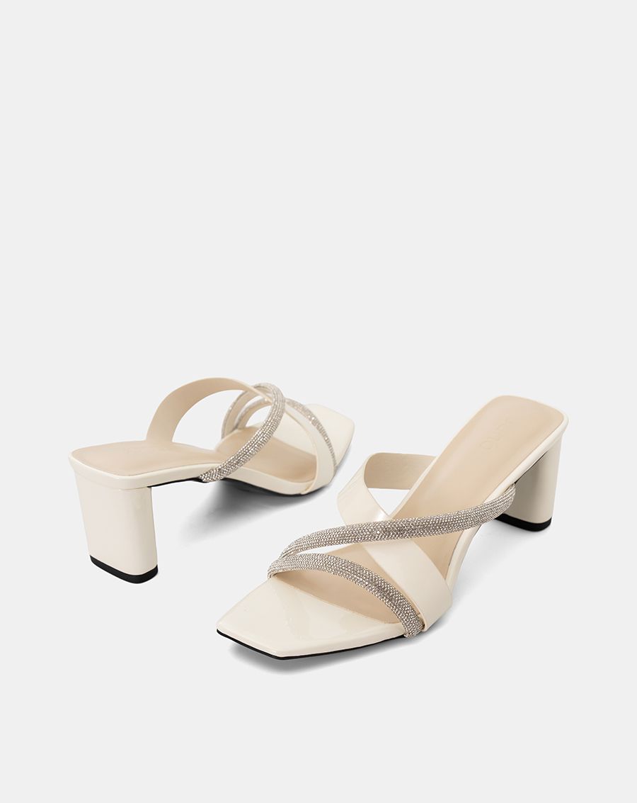  Giày Sandal Mules phối quai đính hạt 