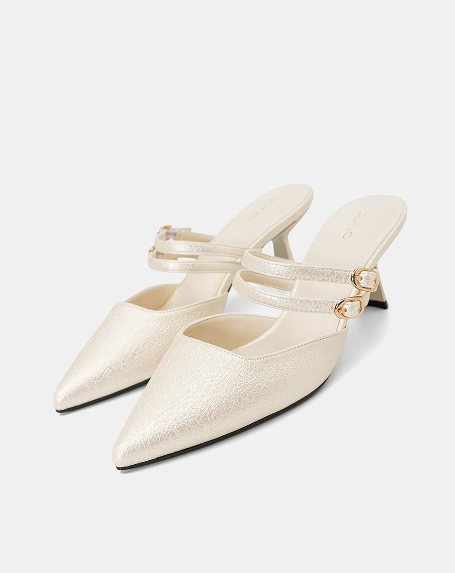  Giày Cao Gót Mules Phối Hai Quai Trang Trí 