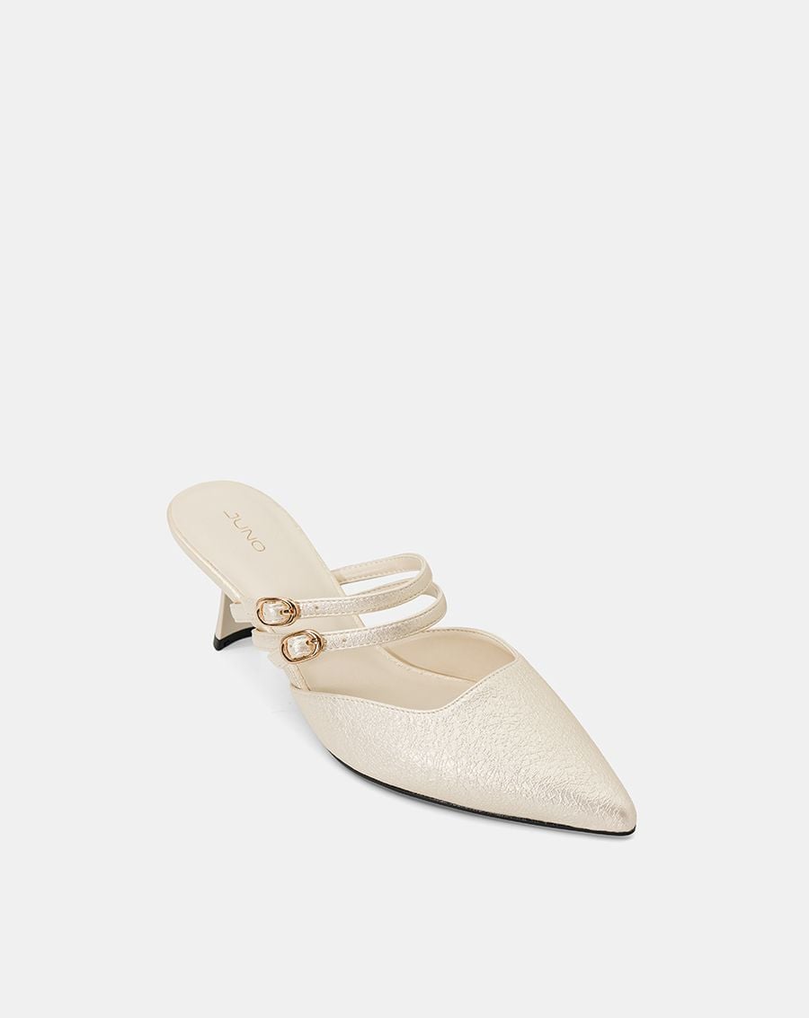  Giày Cao Gót Mules Phối Hai Quai Trang Trí 