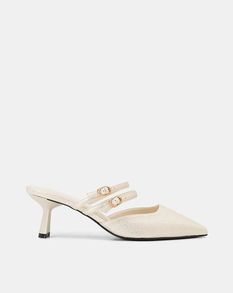  Giày Cao Gót Mules Phối Hai Quai Trang Trí 