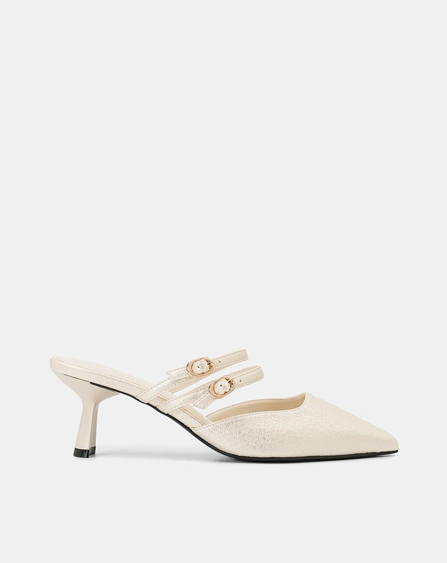  Giày Cao Gót Mules Phối Hai Quai Trang Trí 