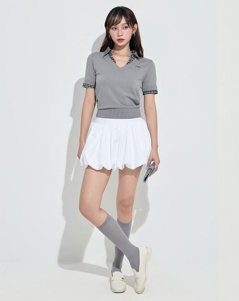  Áo dệt kim phối cổ caro đính đá 