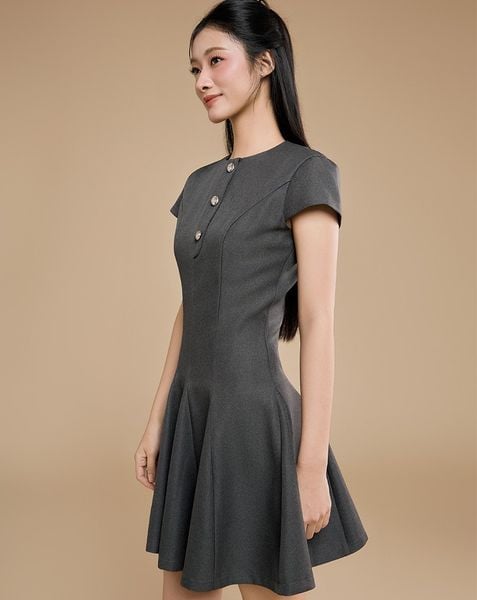  Đầm godet mini phối nẹp nút 
