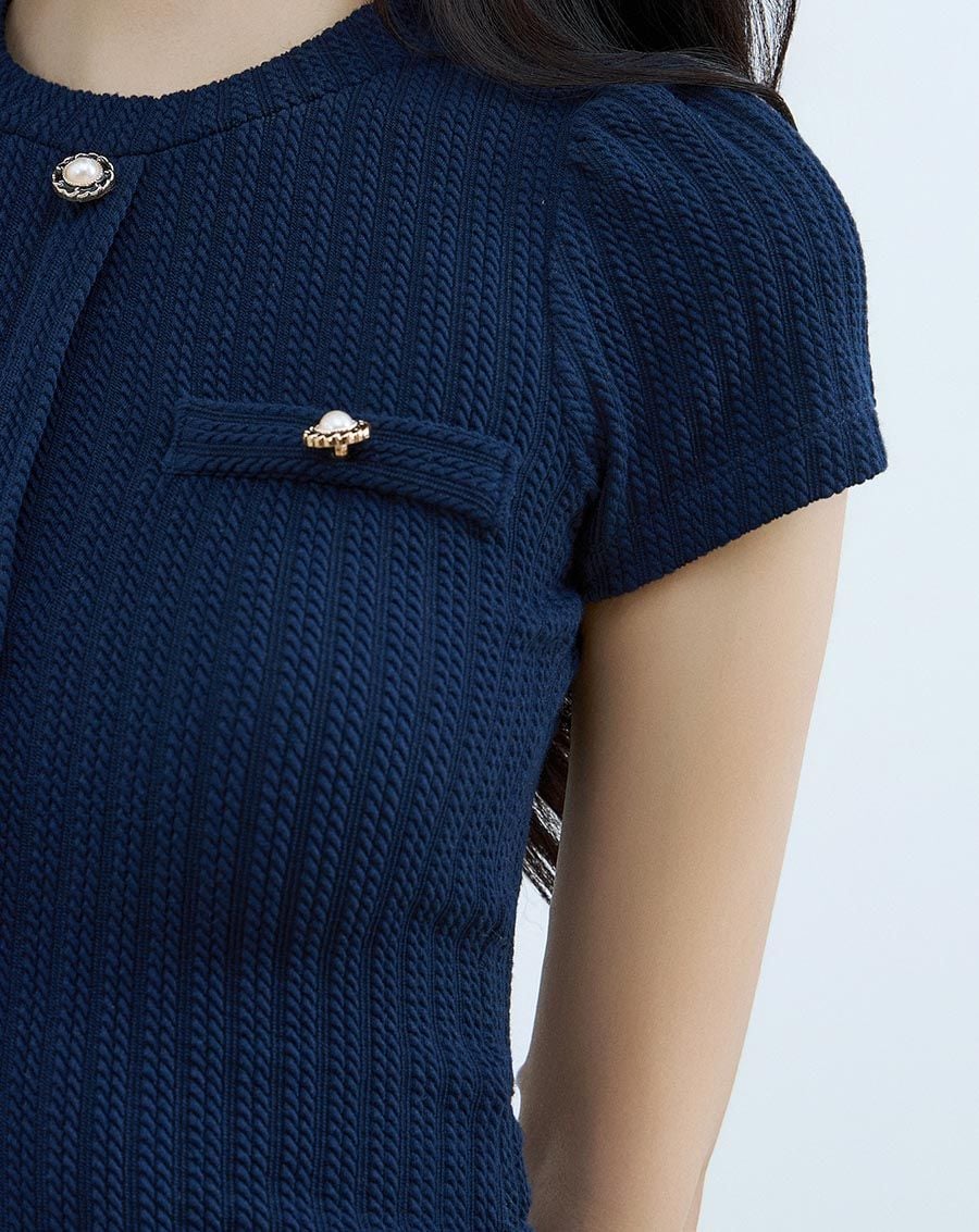  Áo thun tay phồng phối nút kiểu 