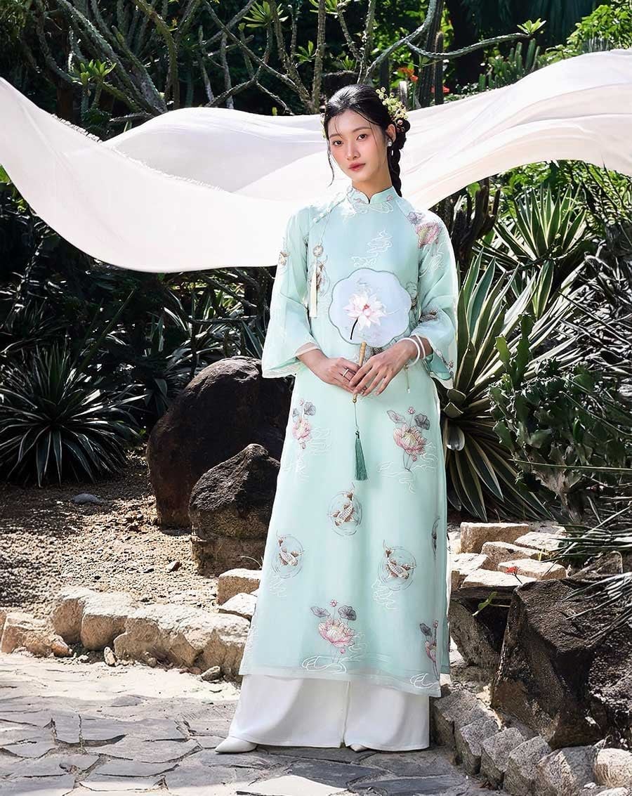  Tặng túi - Set Áo dài Ngư Vũ Xanh Ngọc 