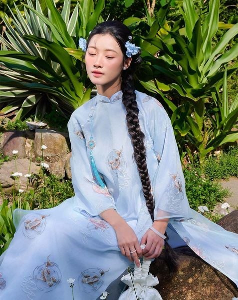  Tặng túi -  Set Áo dài Ngư Vũ Xanh dương 