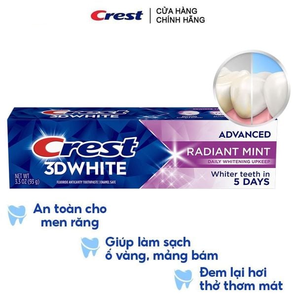  Kem Đánh Răng Crest Làm Trắng Răng, Sạch Mảng Bám 3D White Advanced Radiant Mint 