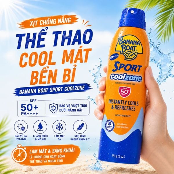  Xịt Chống Nắng Thể Thao Banana Boat Thơm Mát Sport Coolzone Sunscreen Continuous Spray SPF 50+ PA++++ 170g 