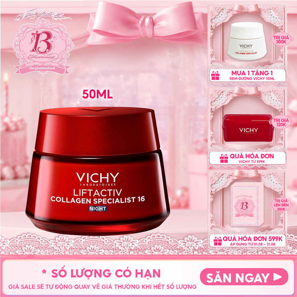 Kem Dưỡng Vichy Hỗ Trợ Sáng Da, Mờ Thâm Nám Ban Đêm Liftactiv Collagen Specialist Night 50ml