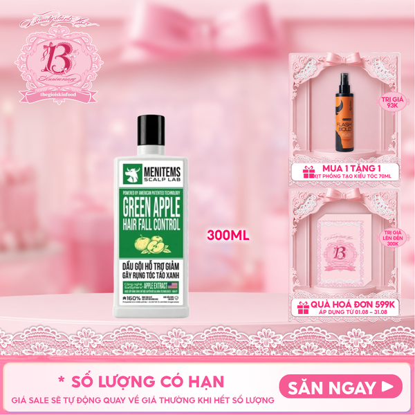  Dầu Gội Menitems Hỗ Trợ Giảm Rụng Tóc Táo Xanh Green Apple Hair Fall Control 300ml 
