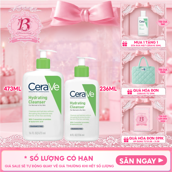  Sữa Rửa Mặt Cerave Dưỡng Ẩm, Làm Sạch Sâu Dành Cho Da Thường & Da Khô Developed With Dermatologists Hydrating Cleanser 