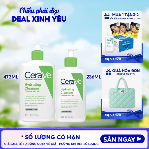  Sữa Rửa Mặt Cerave Dưỡng Ẩm, Làm Sạch Sâu Dành Cho Da Thường & Da Khô Developed With Dermatologists Hydrating Cleanser 