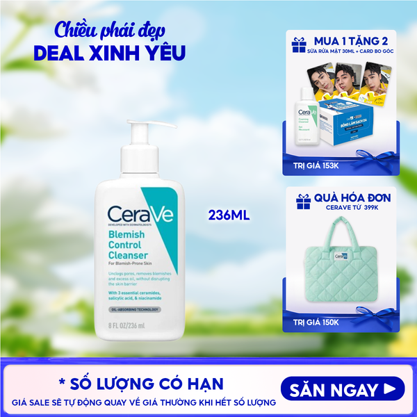  Sữa Rửa Mặt Cerave Làm Sạch Sâu Cho Da Mụn, Tẩy Da Chết Dịu Nhẹ Developed With Dermatologists SA Smoothing Cleanser 
