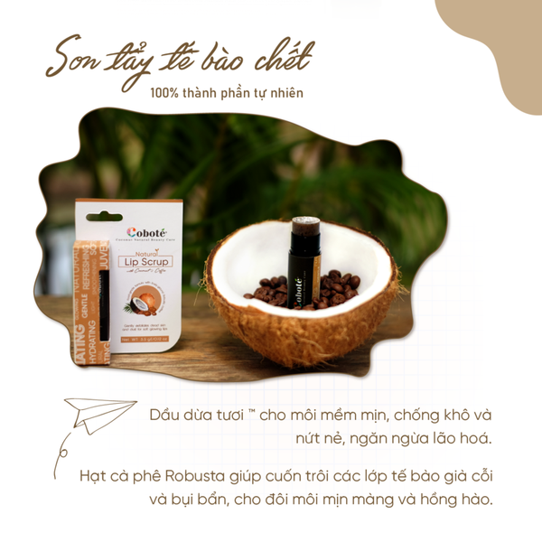  Tẩy Tế Bào Chết Môi Cà Phê & Dừa COBOTÉ Natural Lip Scrub 5g 