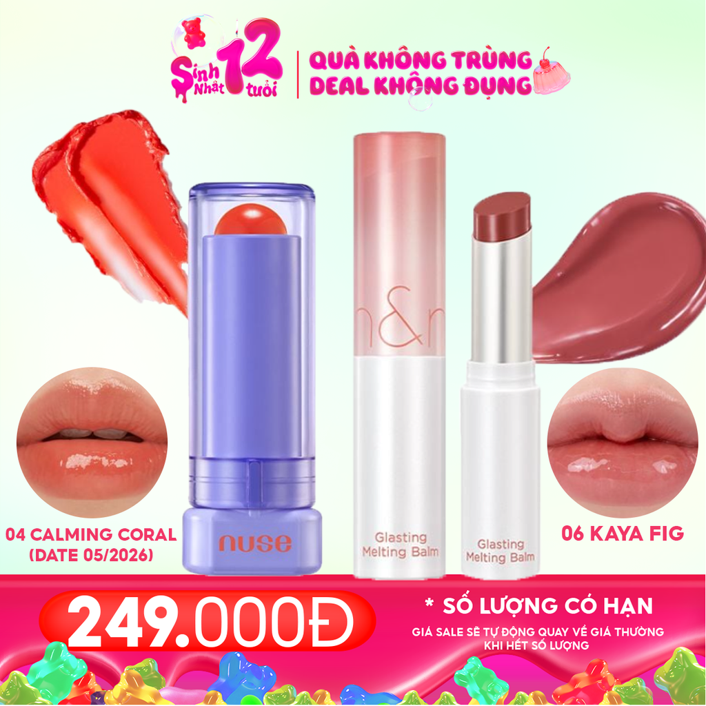 Combo Son Dưỡng Có Màu Thuần Chay Nuse Color Care Lipbalm + Son Dưỡng Có Màu Thuần Chay Romand Glasting Melting Balm #06 Kaya Fig