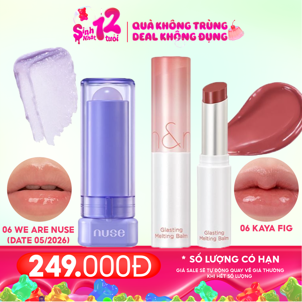 Combo Son Dưỡng Có Màu Thuần Chay Nuse Color Care Lipbalm + Son Dưỡng Có Màu Thuần Chay Romand Glasting Melting Balm #06 Kaya Fig