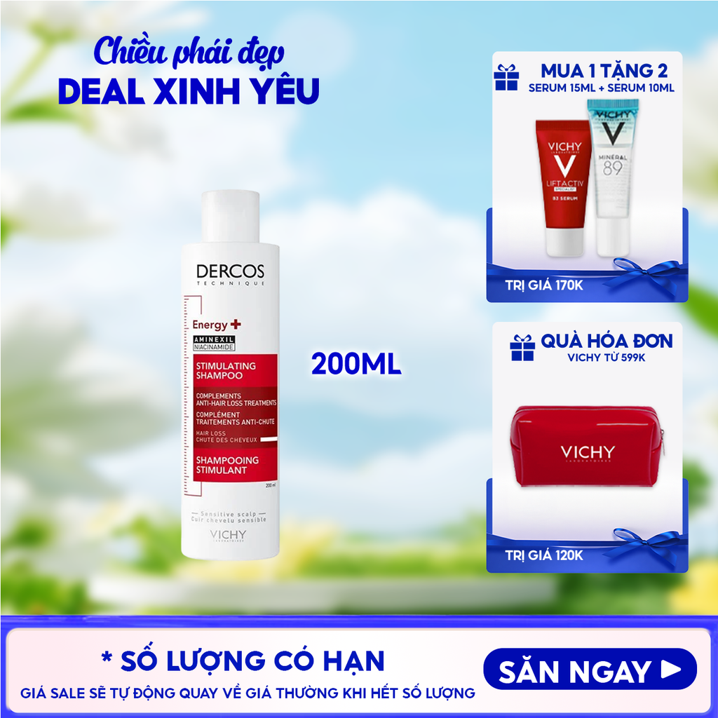 [200ml] Dầu Gội Vichy Hỗ Trợ Giảm Rụng Tóc Dercos Energising Stimulating Shampoo