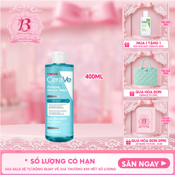  Nước Tẩy Trang Cerave Sạch Sâu Dịu Nhẹ Cho Da Dầu Developed With Dermatologists Purifying Micellar Water 400ml 