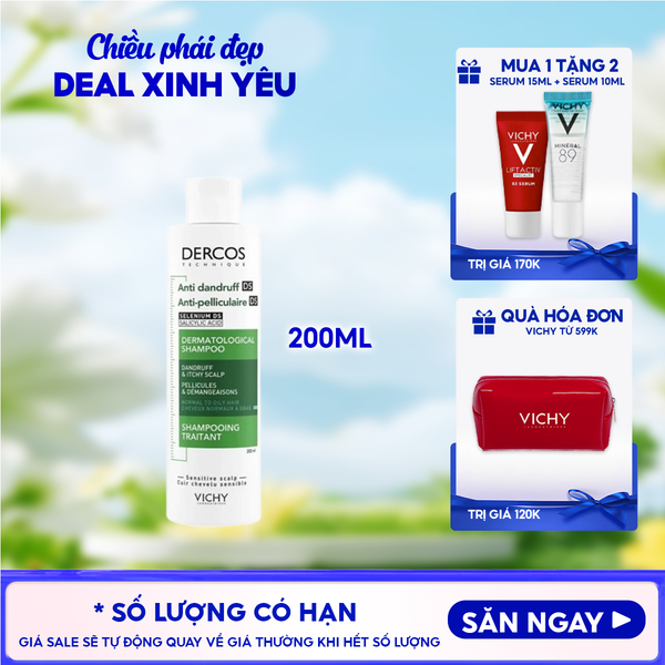  [200ml] Dầu Gội Vichy Làm Sạch Gàu, Hỗ Trợ Giảm Ngứa Dành Cho Da Dầu Dercos Anti Dandruff Dermatological Shampoo 