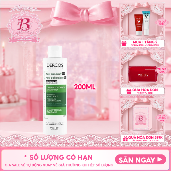  [200ml] Dầu Gội Vichy Làm Sạch Gàu, Hỗ Trợ Giảm Ngứa Dành Cho Da Dầu Dercos Anti Dandruff Dermatological Shampoo 
