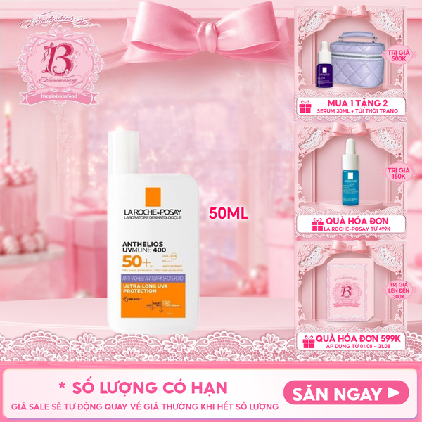  Sữa Chống Nắng La Roche-Posay Dưỡng Sáng DaAnthelios UVmune 400 + Anti-Dark Spots Fluid Invisible Protection Ultra-Long UVA + Hevl 50ml 