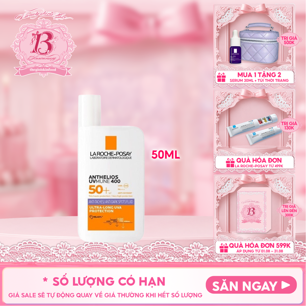  Sữa Chống Nắng La Roche-Posay Dưỡng Sáng DaAnthelios UVmune 400 + Anti-Dark Spots Fluid Invisible Protection Ultra-Long UVA + Hevl 50ml 