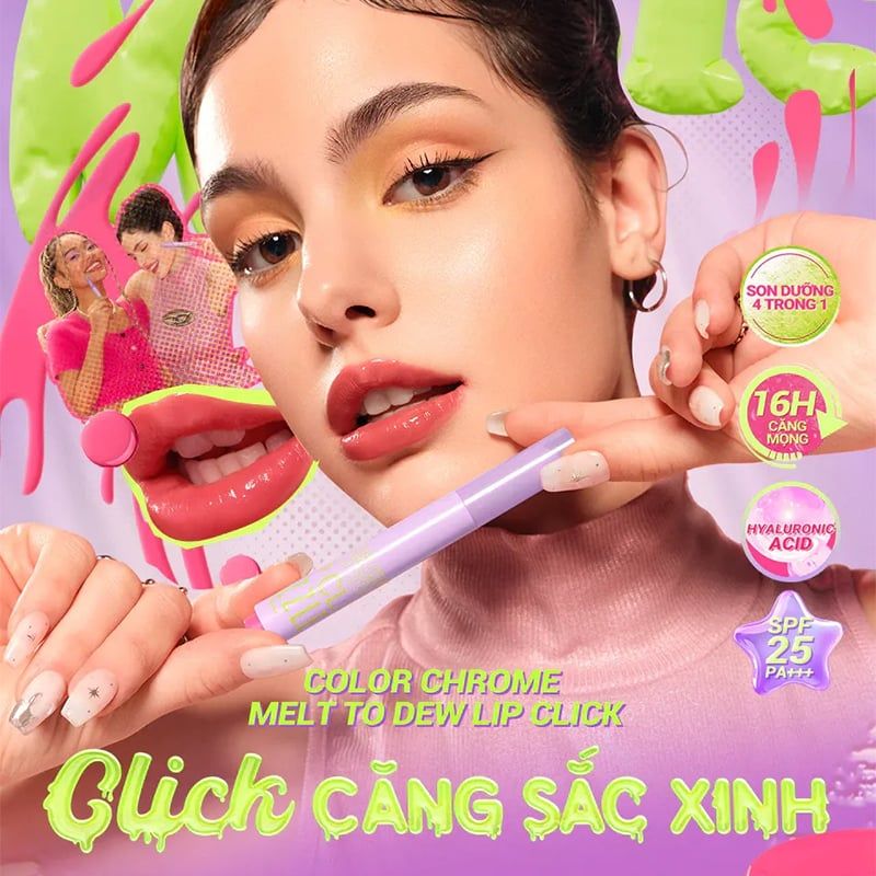 Son Bóng DAZZLE ME Dưỡng Ẩm, Chống Nắng, Căng Bóng Color Chrome Melt to Dew Lip Click 2g