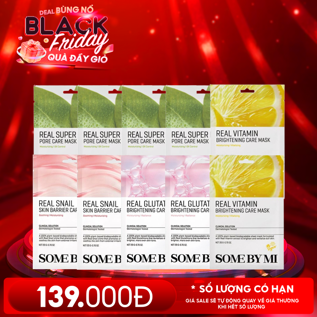 Combo Some By Mi 10 Miếng Mask: Mặt Nạ Dưỡng Da Super Matcha Pore + Snail Skin Barrier + Glutathione +  Vitamin Brightening