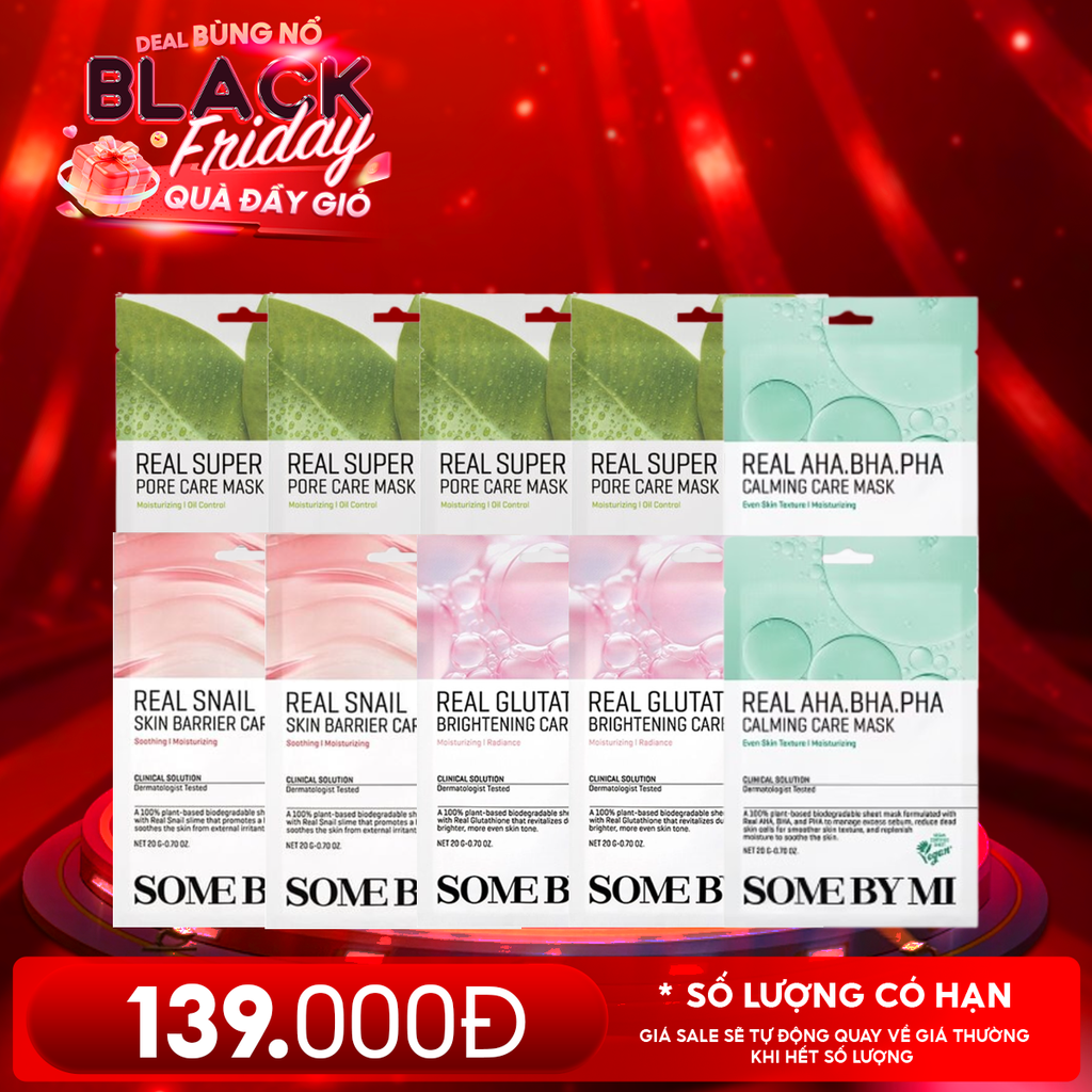Combo Some By Mi 10 Miếng Mask: Mặt Nạ Dưỡng Da Super Matcha Pore + Snail Skin Barrier + Glutathione + AHA-BHA-PHA