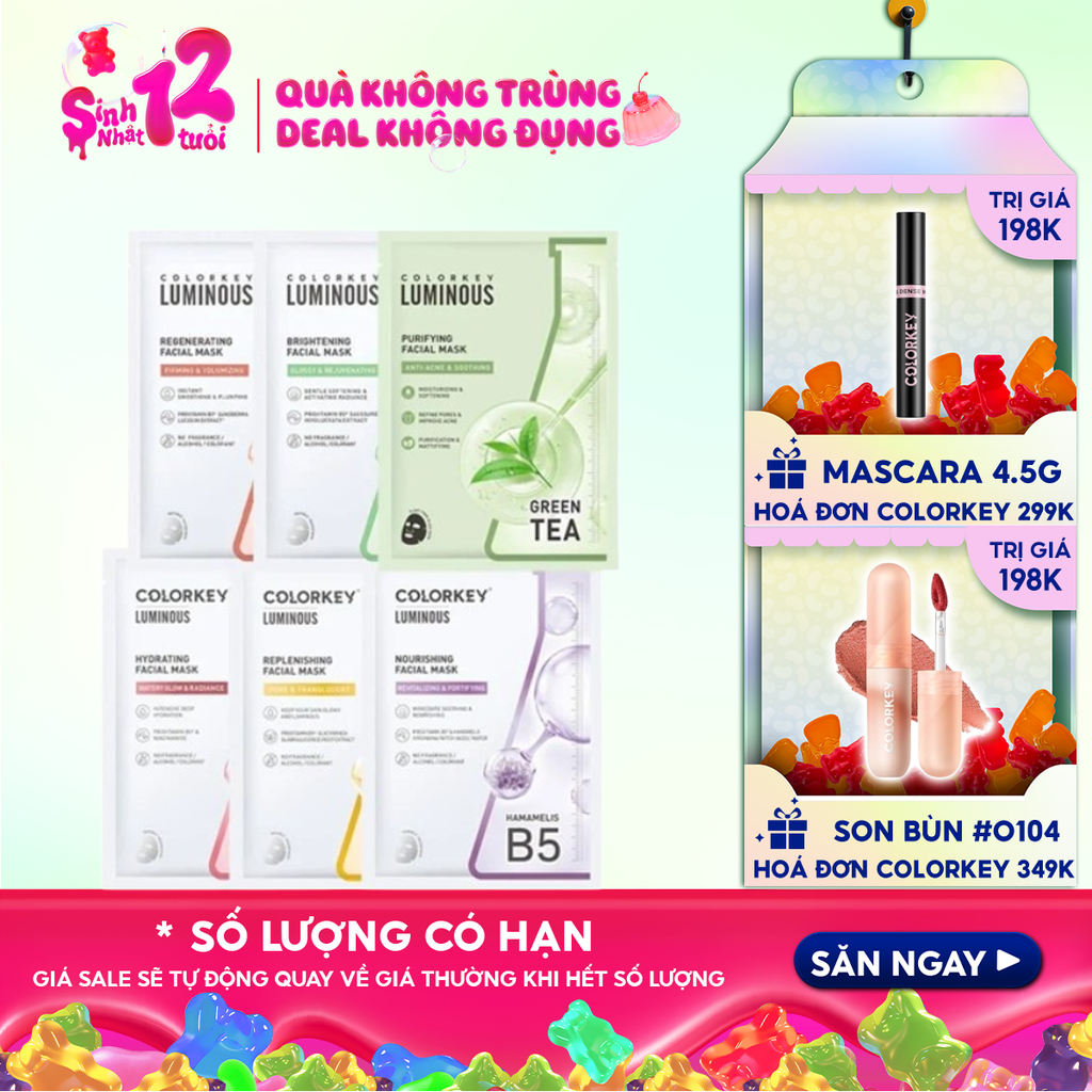 Mặt Nạ Giấy Colorkey Dưỡng Ẩm, Làm Dịu Da, Hỗ Trợ Dưỡng Sáng Facial Mask