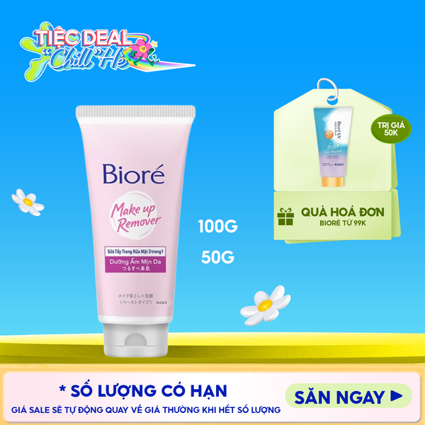 Sữa Tẩy Trang Rửa Mặt 3 Trong 1 Bioré Dưỡng Ẩm Mịn Da 